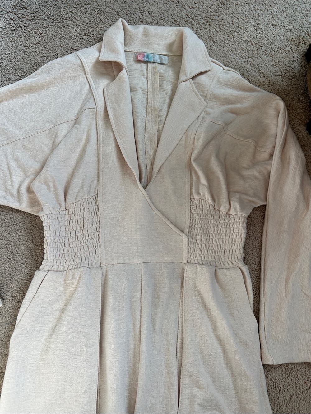 Free People Beach Blair Jumpsuit Smocked Waist Pockets Relaxed Fit Boho Beach - Picture 3 of 6